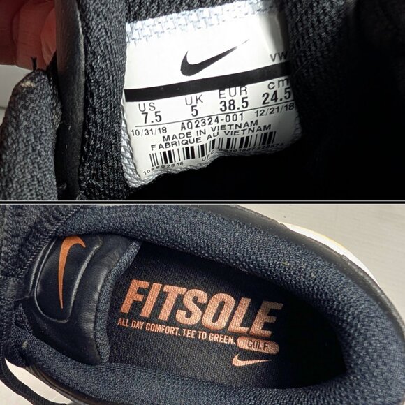 Nike Vapor Golf 7.5 Black Rose Gold Leather Soft Spike Lace Up Dri-Fit Cleats - Picture 9 of 9